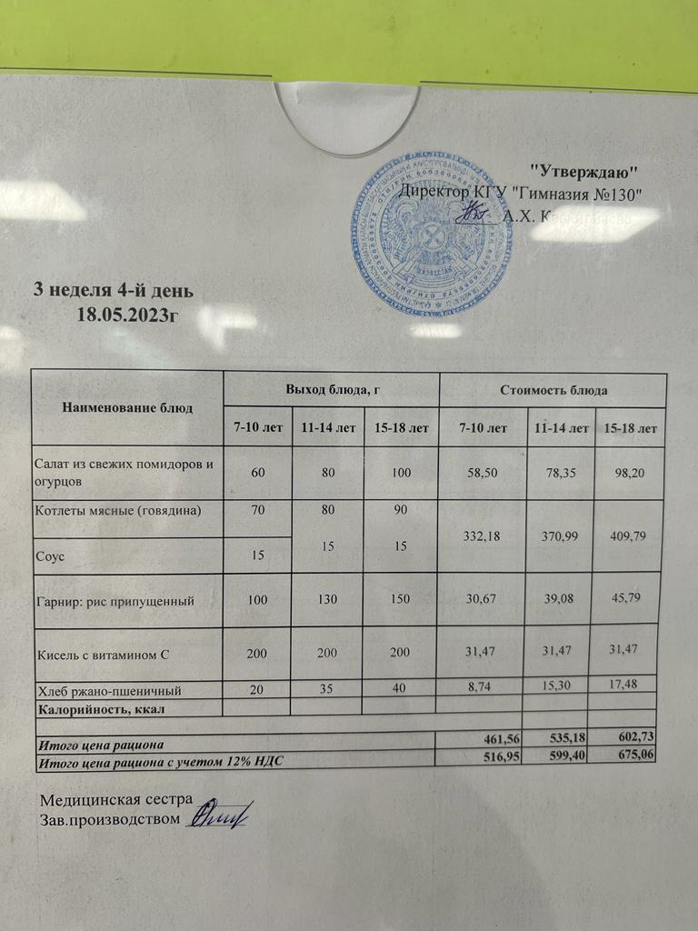 2023 жылдың 18 мамырына арналған Ас мәзірі