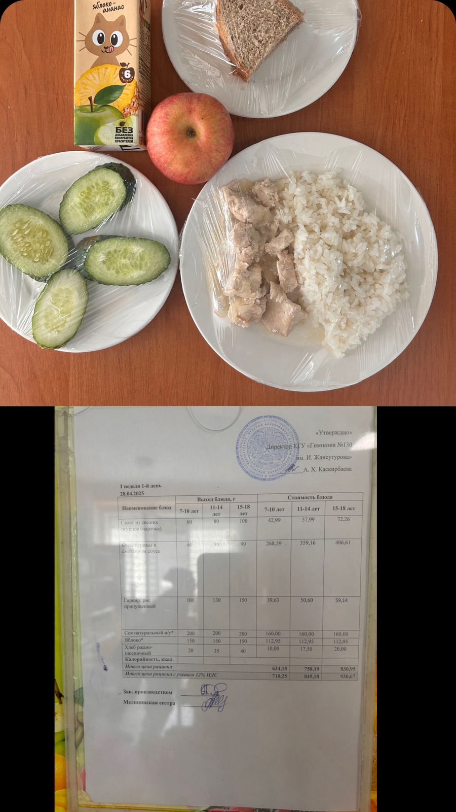 2025 жылдың 28 сәуіріне арналған Ас мәзірі