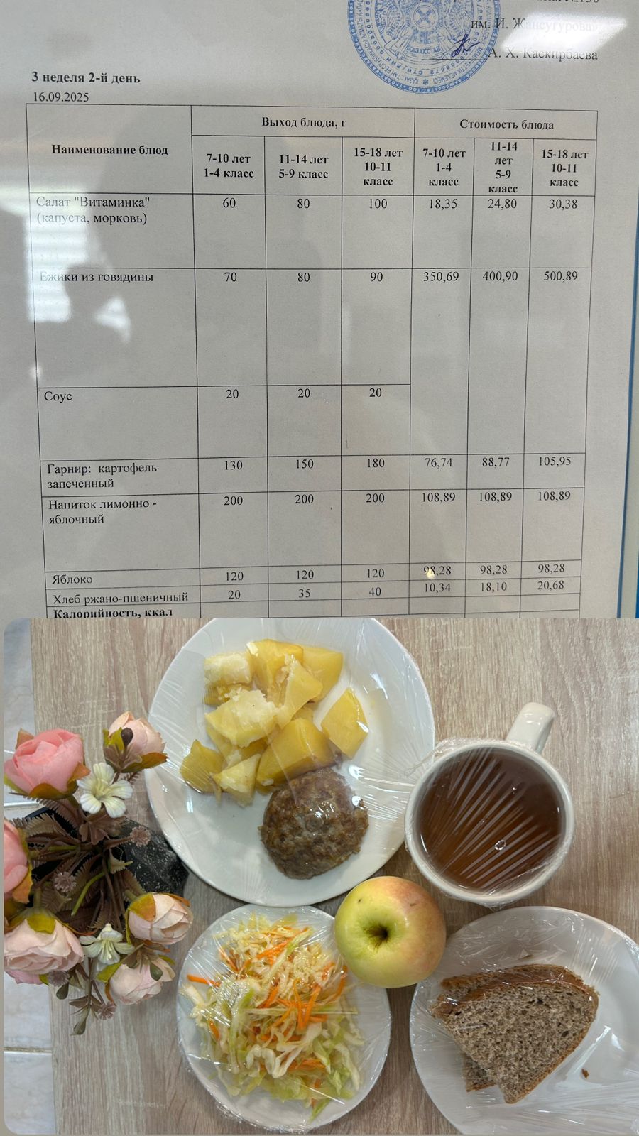 2025 жылдың 16 қыркүйегіне арналған Ас мәзірі