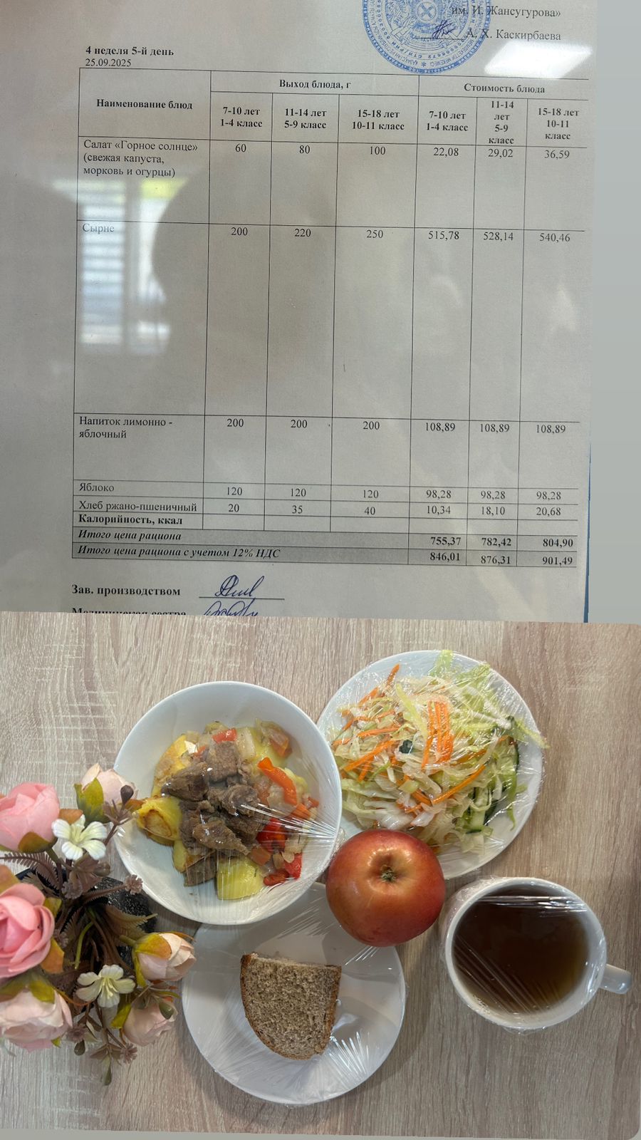 2025 жылдың 26 қыркүйегіне арналған Ас мәзірі