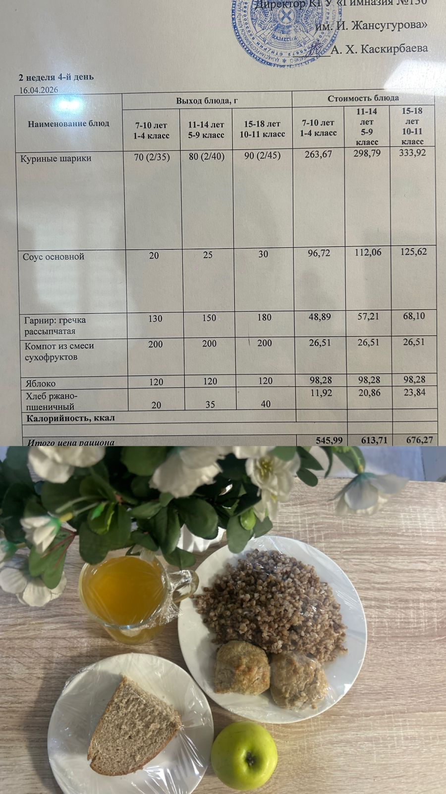 2026 жылдың 16 Сәуіріне арналған Ас мәзірі