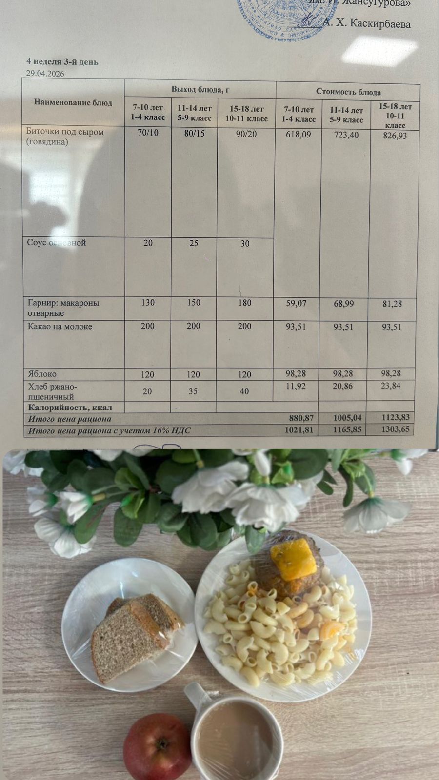 2026 жылдың 29 Сәуіріне арналған Ас мәзірі